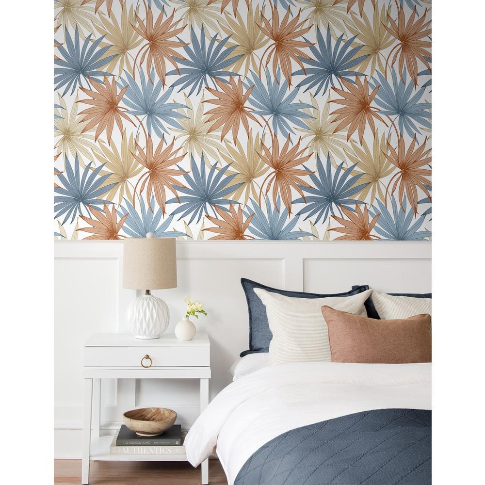 Charlotte Blue and Soft Melon Tropical Palm Toss Peel and Stick Wallpaper