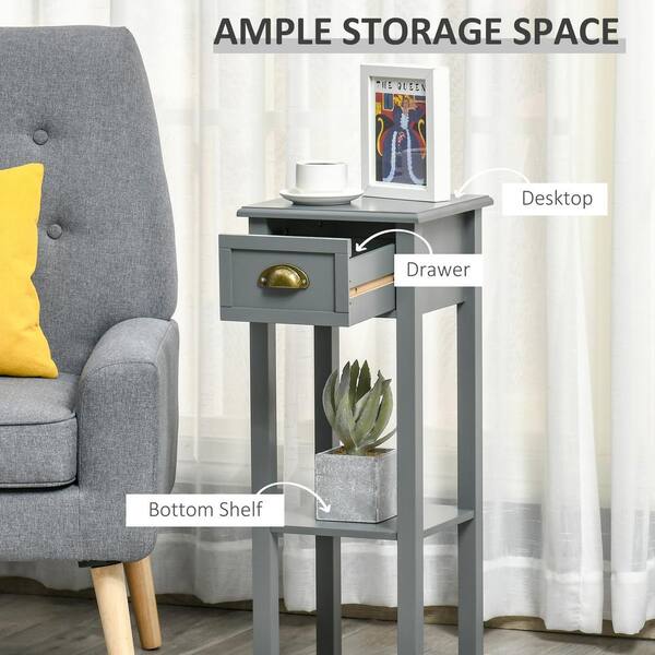 HOMCOM Modern Accent Side End Table Nightstand with Bottom Shelf Living Room 