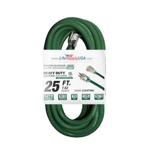 25 ft. 12-Gauge/3 Conductors SJTW Indoor/Outdoor Extension Cord with Lighted End Green (1-Pack)