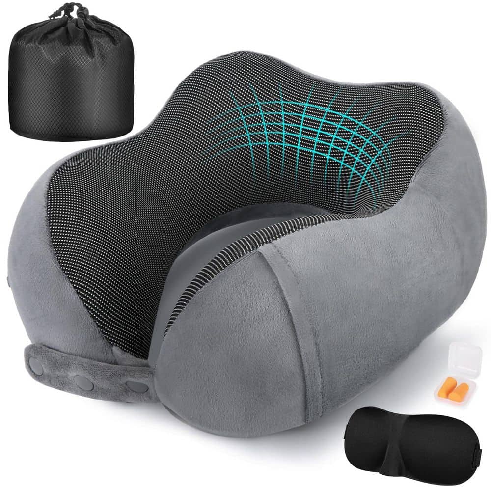 Gray Adjustable Memory Foam Travel Neck Pillow for Airplane Flight Car Travel Portable Plane Accessories price history on PriceWatchPro