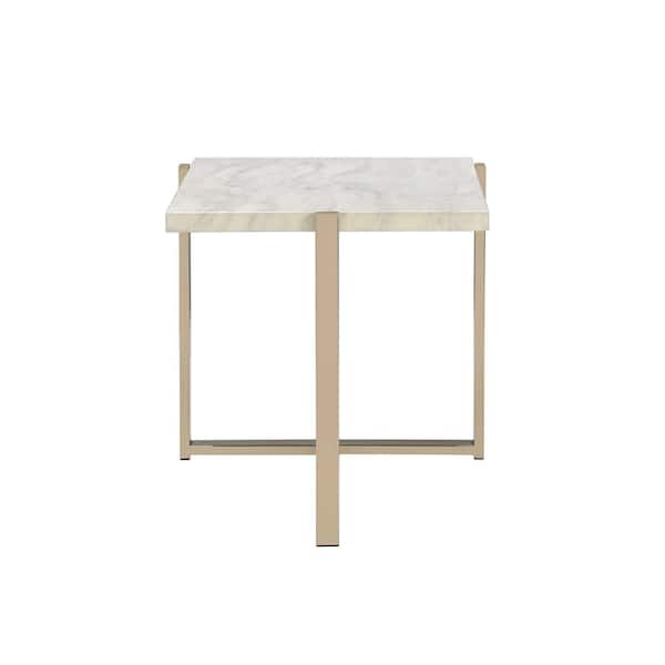 Acme Furniture Feit 24 in. Champagne Finish Rectangle Faux Marble End Table