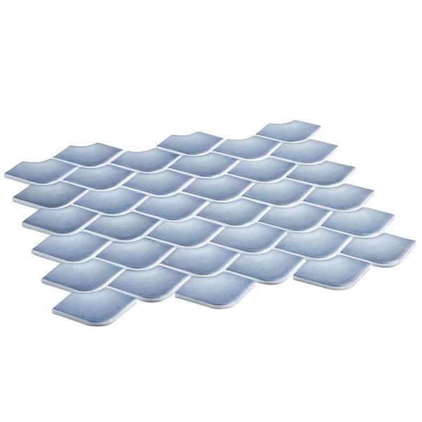 Scala Kirin Blue 2-in. x 3-in. Fish Scale Upcycled Satin Glass Floor and Wall Mosaic Tile (5.85 sq. ft./Case)