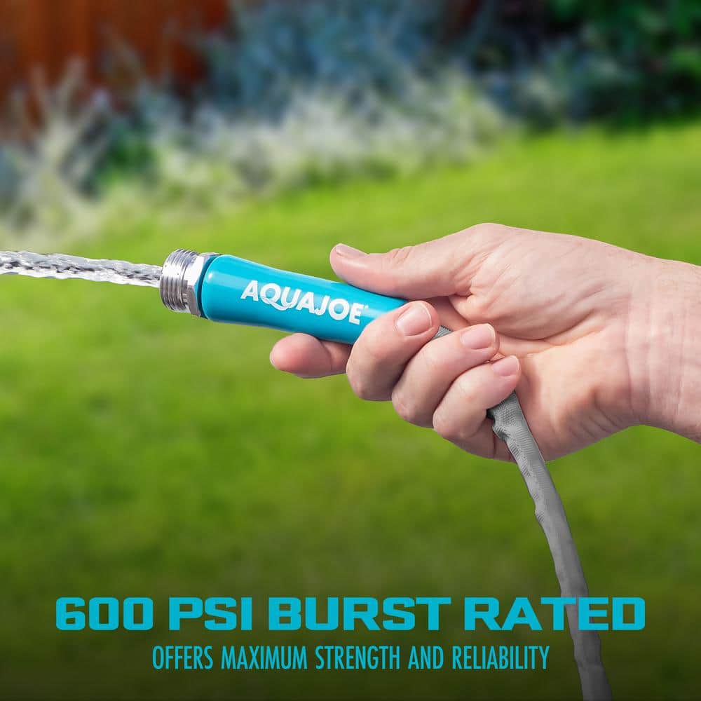 Aqua Joe 100ft Silver Reinforced Garden Hose with Metal Fittings
