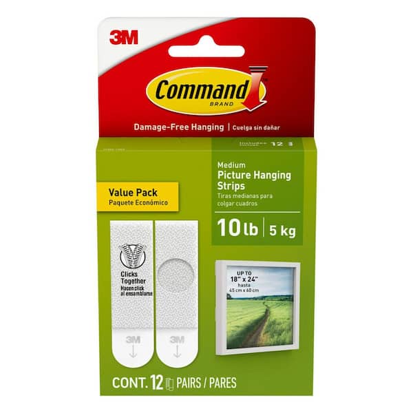 Medium Picture Hanging Strips, White, Damage Free Decorating, 12 Pairs