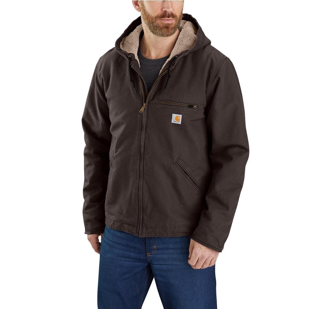 Carhartt Men's Large Dark Brown Cotton Relaxed Fit Washed Duck Sherpa ...