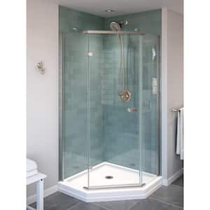 Classic 38 in. W x 72 in. H Neo-Angle Pivot Semi Frameless Corner Shower Enclosure in Stainless