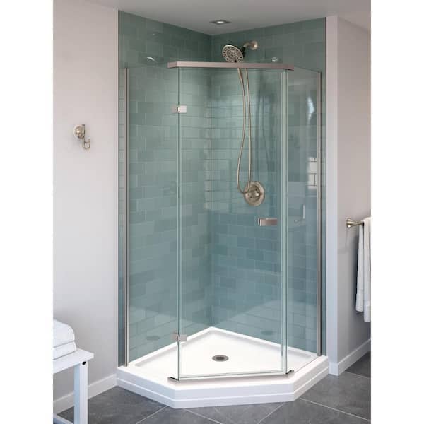 Delta Industrial 36 in. L x 36 in. W x 76 in. H Corner Shower Kit with Pivot Frameless Shower Door and Shower Pan, Stainless