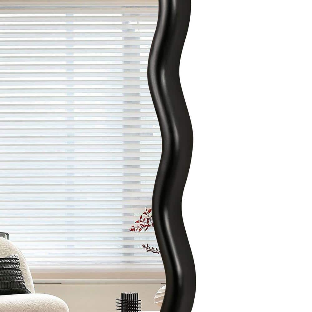 Antique Black Solid Wood Wavy Rectangular Wall Mirror