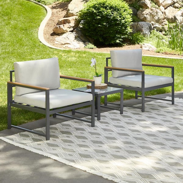 Brookside Meg 3-Piece Metal Patio Conversation Set with Light Gray Cushions