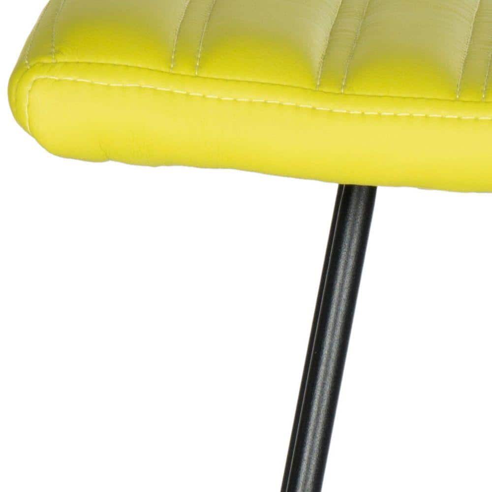 Citron Green Leather and Iron Backless Bar Stools, Set of 2
