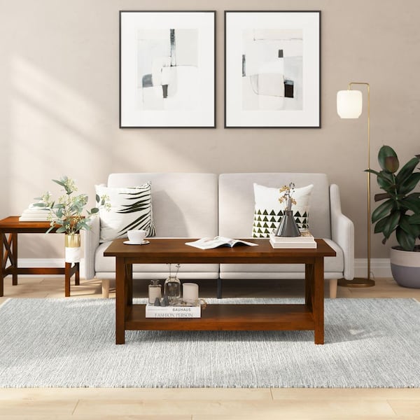 TAYLOR + LOGAN Jameson 47.25 in. Walnut Rectangle Wood Coffee Table with X-Frame Design, Solid Wood Accent Table