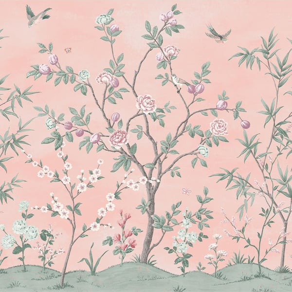 Laura Ashley 118 in. x 110 in. Eglantine Floral Unpasted Removable ...