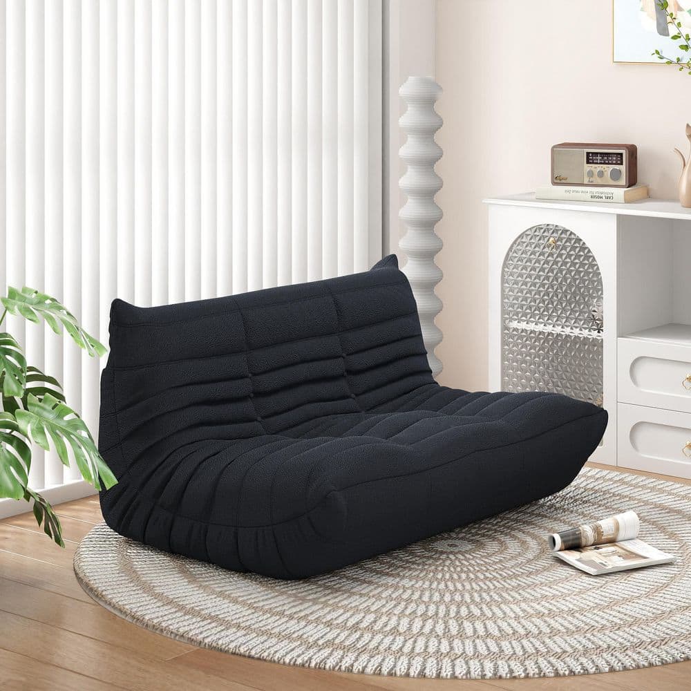 Comfy Lazy Sofa Chair, 53 in. Black Rectangle Velvet 2 Seats Armless Accent Bean Bag for Living Room Salon price history on PriceWatchPro