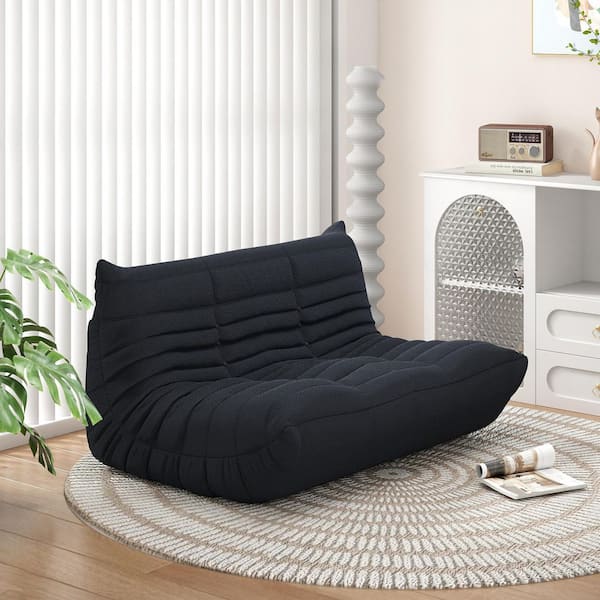 Comfy Lazy Sofa Chair, 53 in. Black Rectangle Velvet 2 Seats Armless Accent Bean Bag for Living Room Salon