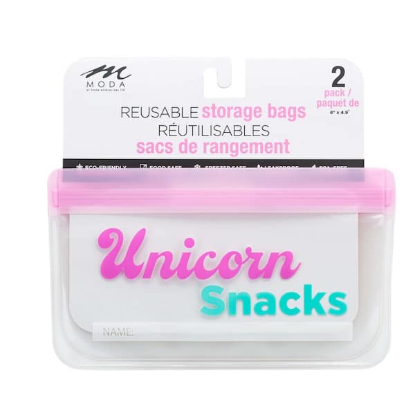 m MODA at home enterprises ltd. UNICORN SNACK BAG EVA 8 in. x 4.9 in. 2PK