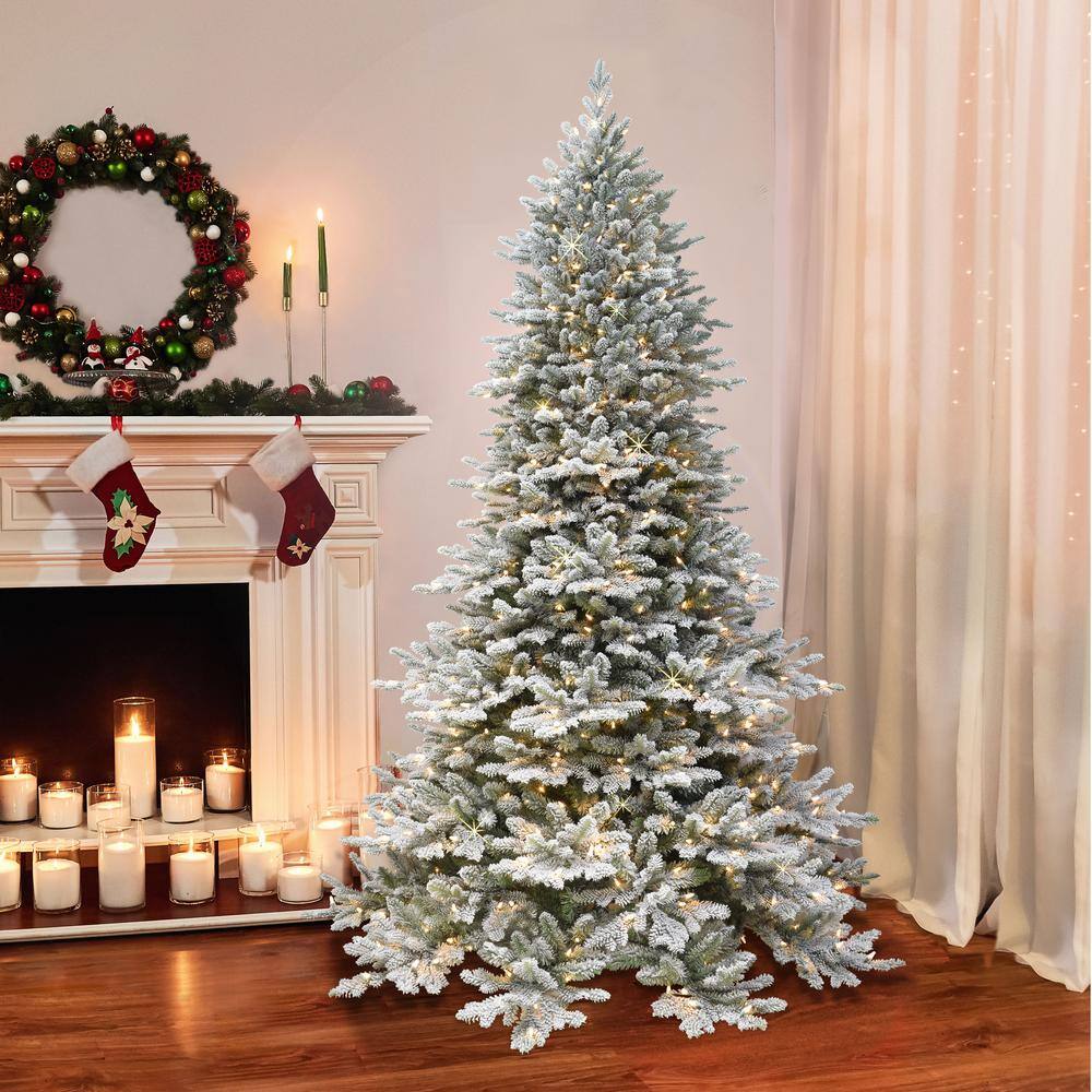 7.5 ft Flocked Douglas Fir Artificial Christmas Tree with Warm White Lights