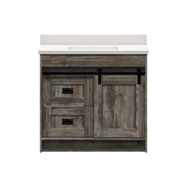 Barnstable 36 in. W x 22 in. D Vanity in Driftwood Gray with Cultured Marble Vanity Top in Solid White with White Basin