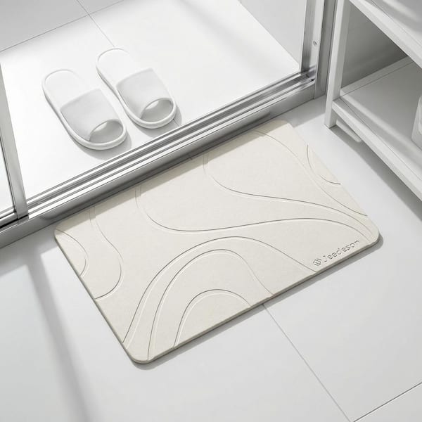 15.35 in. x 23.62 in. Diatomaceous Earth Bath Mat, Super Absorbent Non-Slip Diatomite Stone Bath Mat, White