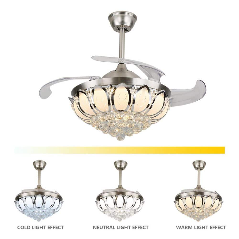 42" Silver Modern LED Crystal Chandelier Ceiling Fan with Remote
