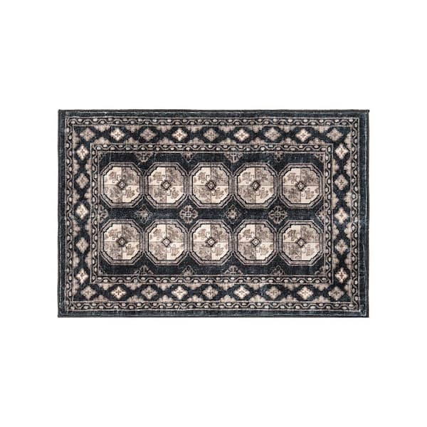 Transitional Moroccan Washable Non Slip Anthracite 2 ft. x 4 ft. Area Rug