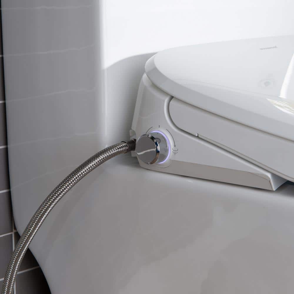 White Porcelain Elongated One-Piece Dual Flush Toilet with Smart Bidet