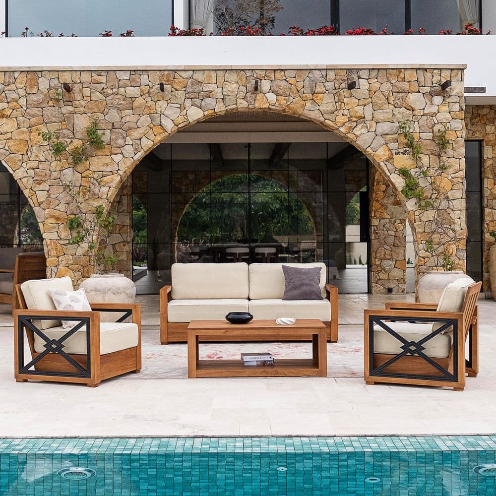 Provence 4-Piece Teak Wood Outdoor Patio Conversation Set with Ivory Cushion price history on PriceWatchPro