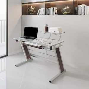 43.3 in. W Glass Home Office Computer Desk Workstation with Sturdy Chrome Base