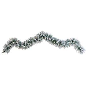 9 ft. Pre-lit LED Flocked Artificial Christmas Garland with 50 Warm White LED Lights