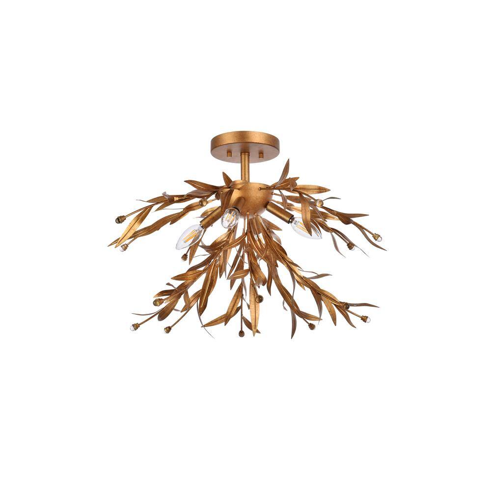 Priscilla Gold Leaf 23" Crystal Bead Semi-Flush Mount Light