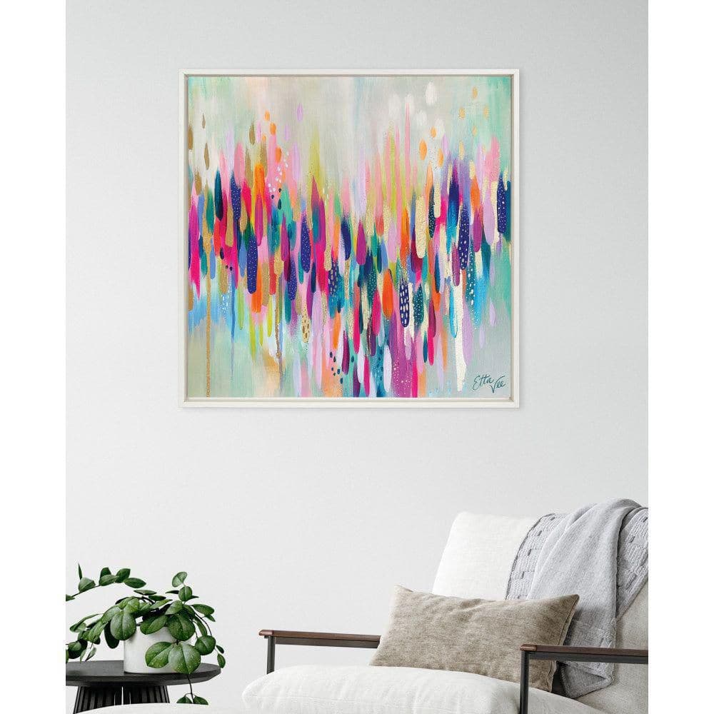 Colorful Abstract Brushstroke Canvas Wall Art, 30x30 White Frame