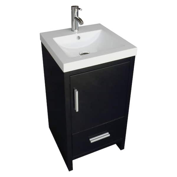 Wonline 18 in. W x 18 in. D x 32 in. H Single Sink Bathroom Vanity in Black with White Top and ...