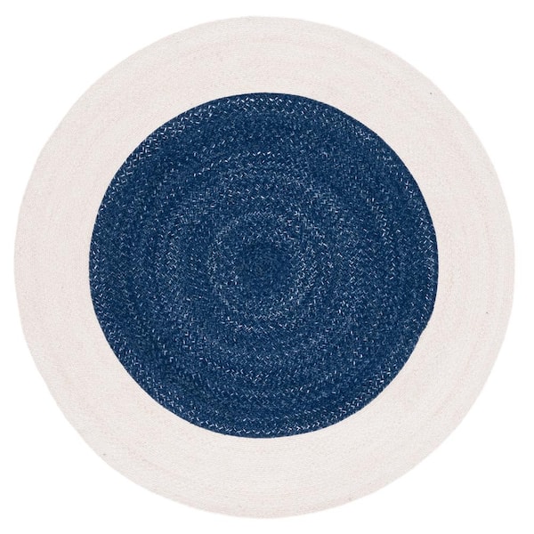 SAFAVIEH Braided Navy Ivory 6 ft. x 6 ft. Abstract Border Round Area Rug