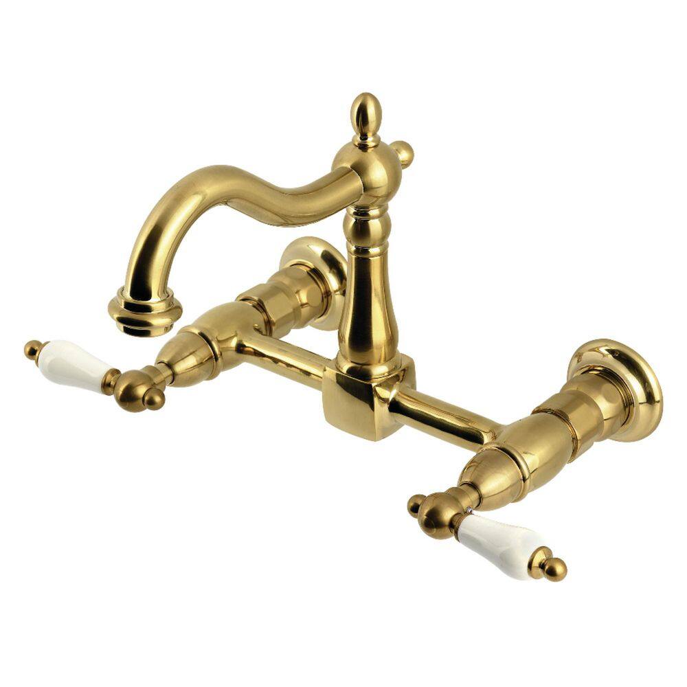 Heritage 2-Handle Wall-Mount Standard Kitchen Faucet in Brushed Brass price history on PriceWatchPro