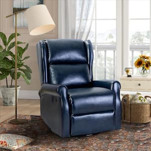 Chiang Navy Faux Leather Swivel Recliner with Rocking