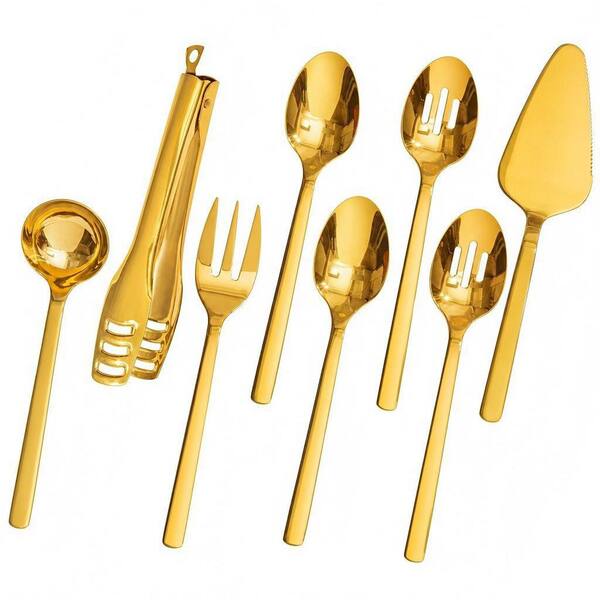 8-Piece Large Hostess Serving Utensils Set, Stainless Steel Heavy Duty Serving Utensils for Buffet, Wedding, Party, Gold