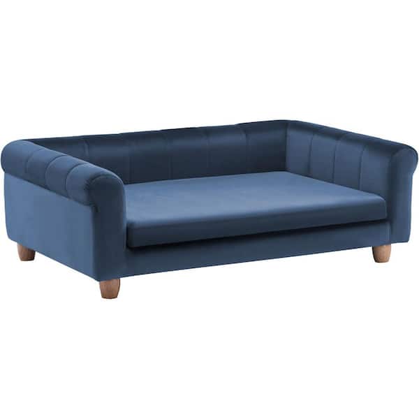 42 in. Large Navy Elegant Faux-Velvet Rectangle Pet Bed