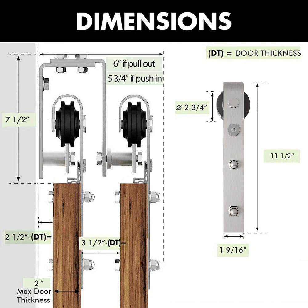 Brushed Nickel Double Track Bypass Sliding Barn Door Hardware Kit