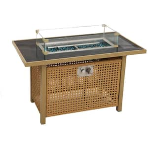 43 in. 60000 BTU Wicker Rectangular Propane Gas Fire Pit Table with Glass Wind Guard for Outside Patio