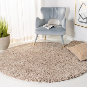 Classic Shag Ultra Taupe 4 ft. x 4 ft. Round Solid Area Rug