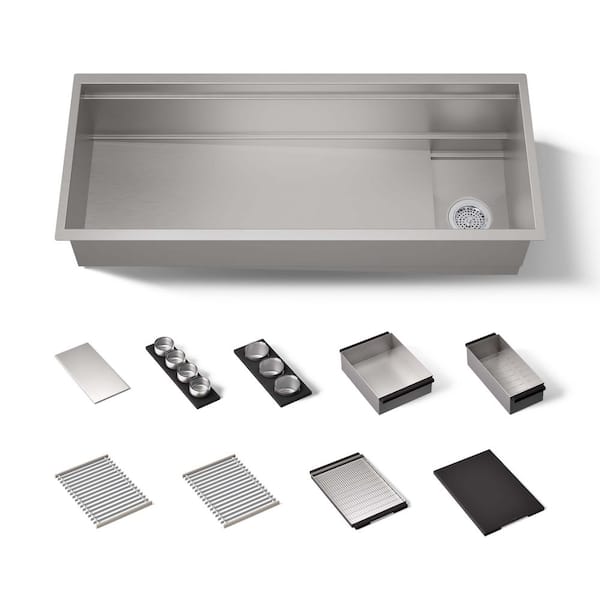 Synthos 45.75 in Undermount Single Bowl Stainless Steel Workstation Kitchen Sink with Paper Composite Accessory Bundle