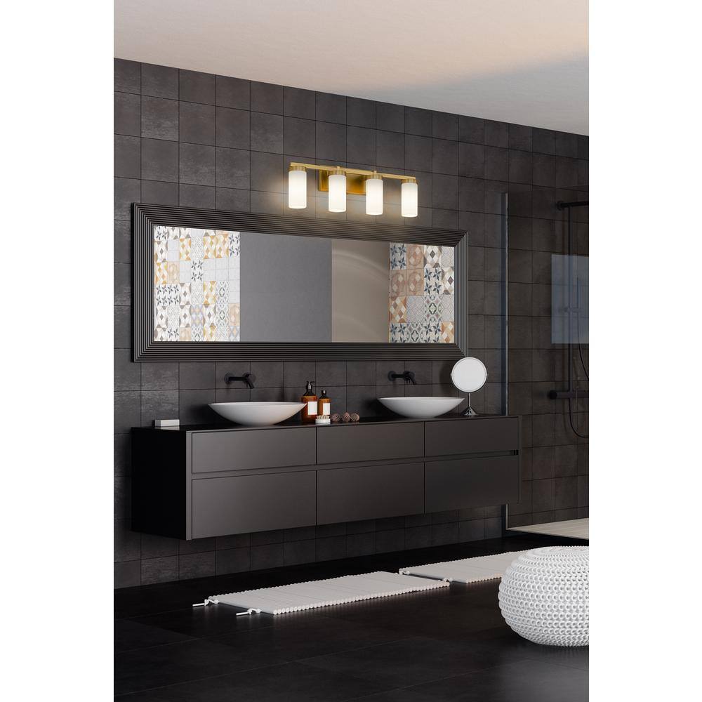 Modern Gold Vanity Light with Frosted White Glass Shades