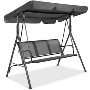 67.5 in. Gray 3-Seat Outdoor Adjustable Canopy Swing Glider Metal Patio Bench with Textilene Bench
