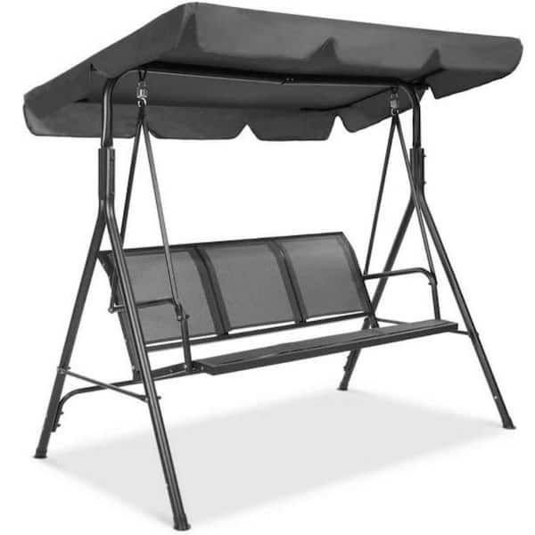 Unbranded 67.5 in. Gray 3-Seat Outdoor Adjustable Canopy Swing Glider Metal Patio Bench with Textilene Bench