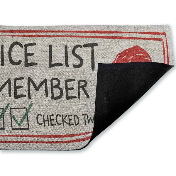 Nice List Member Checked Twice Red 18 in. x 30 in. Polyester Non-Slip Outdoor Door Mat