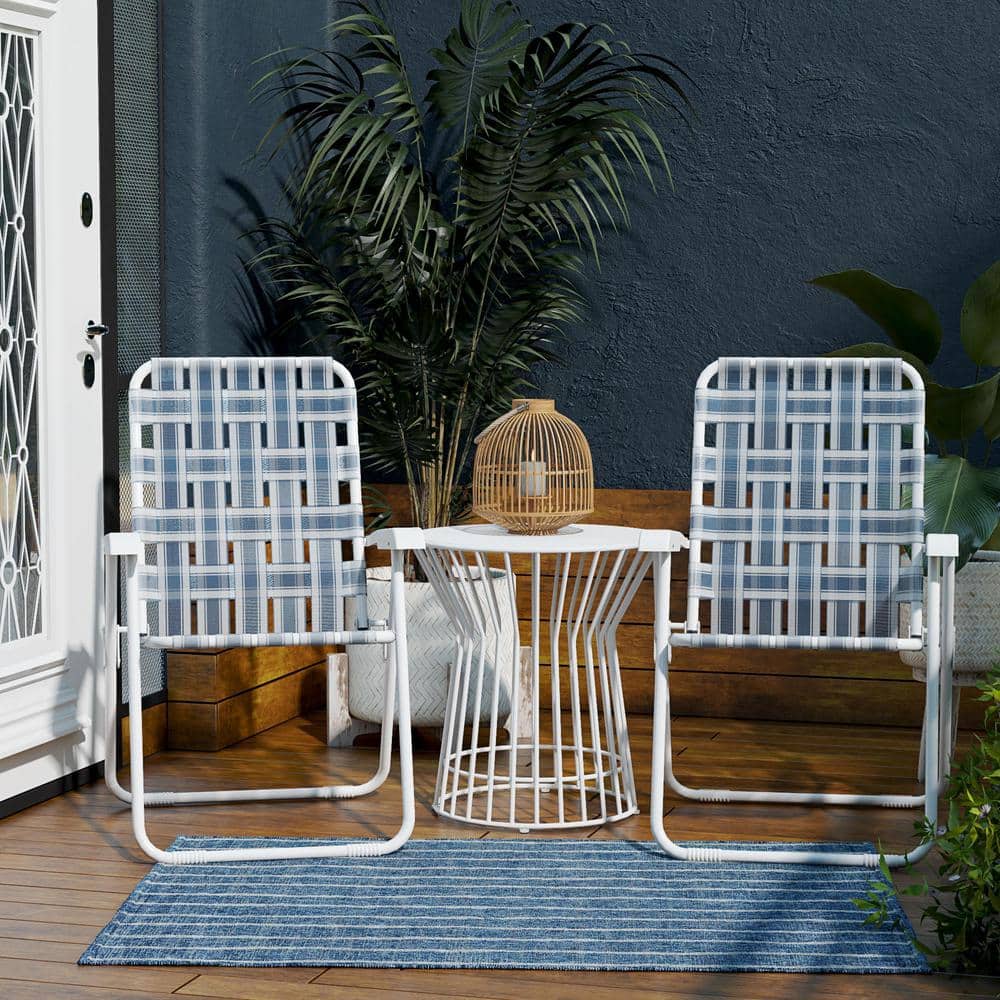 Priscilla French Blue and White Folding Outdoor Chair