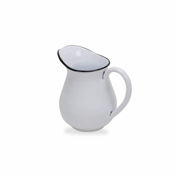 HomeRoots 8 in. White with Black Rim Metal Hand Painted Pitcher Specialty Sculpture