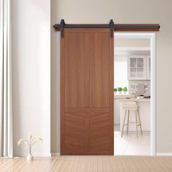 42 in. x 84 in. The Robinhood Coffee Wood Sliding Barn Door with Hardware Kit