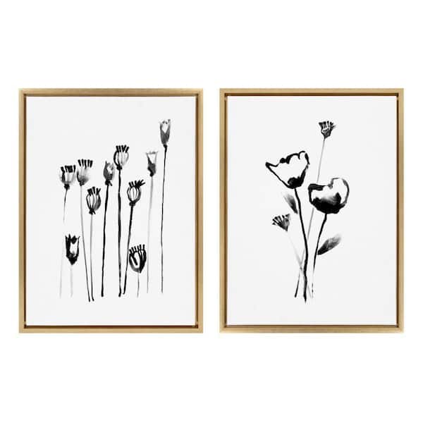 Kate and Laurel Sylvie Black and White Wildflowers and Seedpods by Teju Reval of SnazzyHues 2 Piece Framed Art Print 18 in. x 24 in.