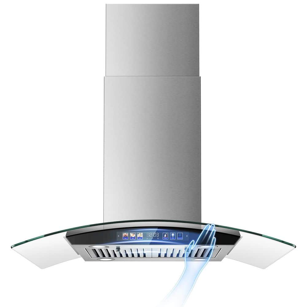 36 in. 700 CFM Island Range Hood with Gesture Sensing and Color Touch Control, Tempered Glass, 3 Speed Vent Fan