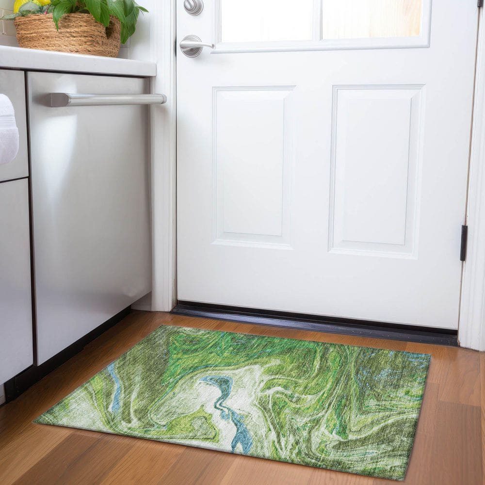 Mayfield Premium Machine Washable Abstract AMF1061 Green 2 ft. x 3 ft. Area Rug price history on PriceWatchPro